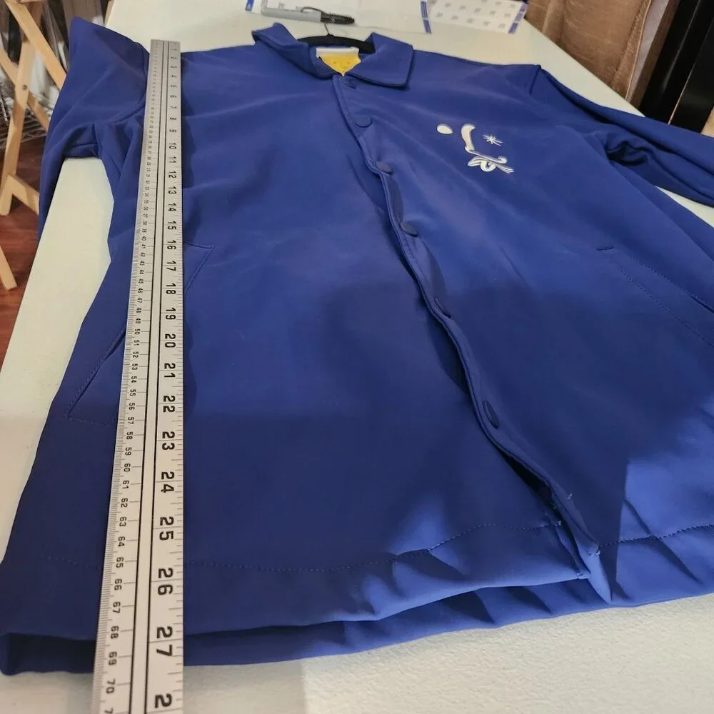Zara Mens Blue Graphic Lightweight Jacket With Snap Buttons & Face Design
